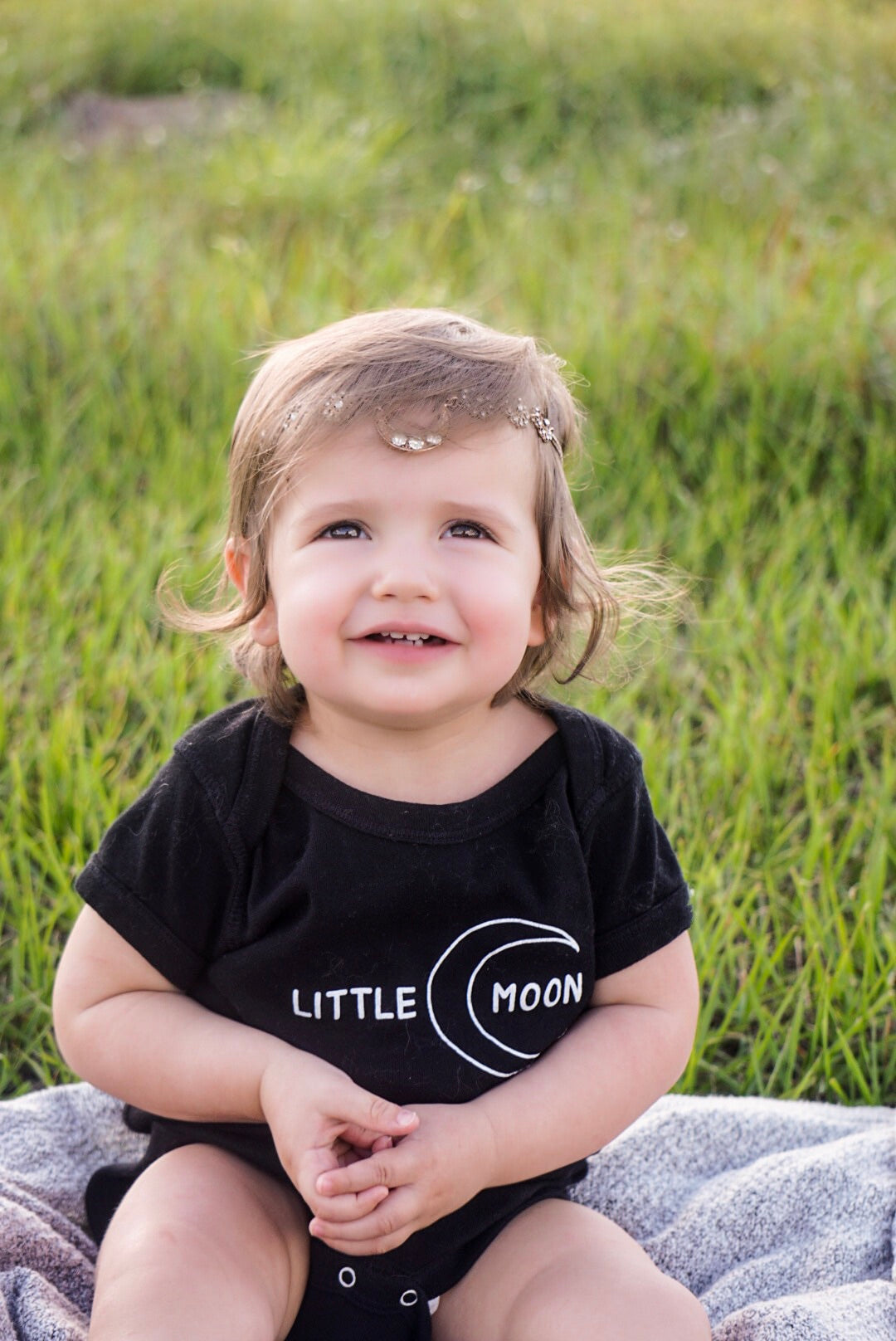 little moon onesie with moon graphic 